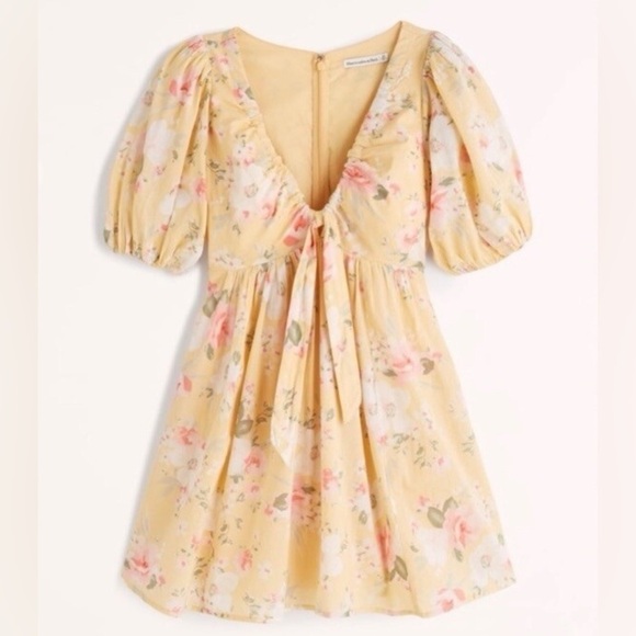 Abercrombie & Fitch Mini Dress Floral Baby Doll Cinch Front Puff Sleeve small - Picture 11 of 16